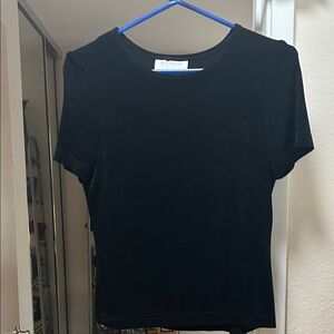Softwear Petites by Mark Singer Black Short Sleeve Silky Top